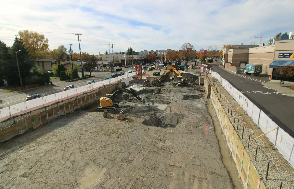 Construction at the Victory Northgate affordable housing project, designed by AXIS' Seattle studio.