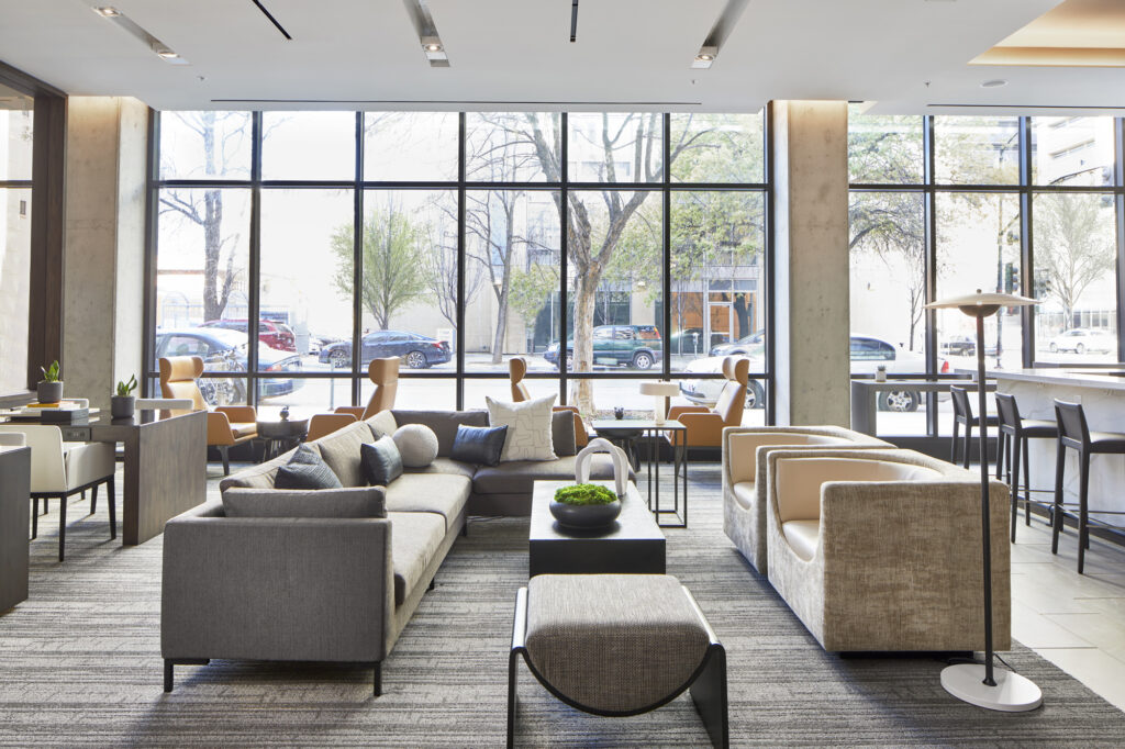 Lobby Seating of the AC Hotel Sacramento, a new build hotel by Los Angeles hospitality architecture firm AXIS