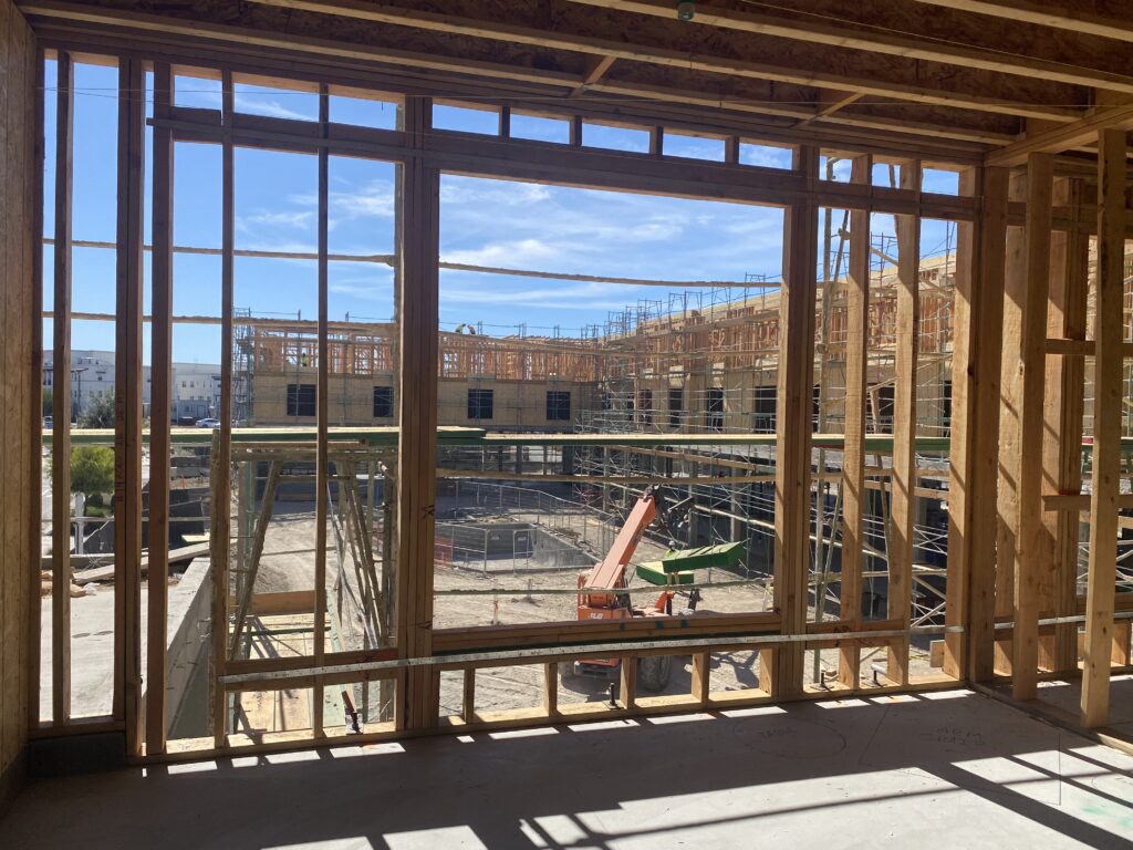 A view of the interior of the construction on California hotel architect AXIS Architecture + Design's new-build hotel project the Element Chula Vista